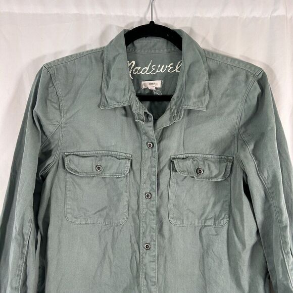 Madewell Jacket Women's Small Green Button Up Long Sleeve 100% Cotton - Picture 2 of 9